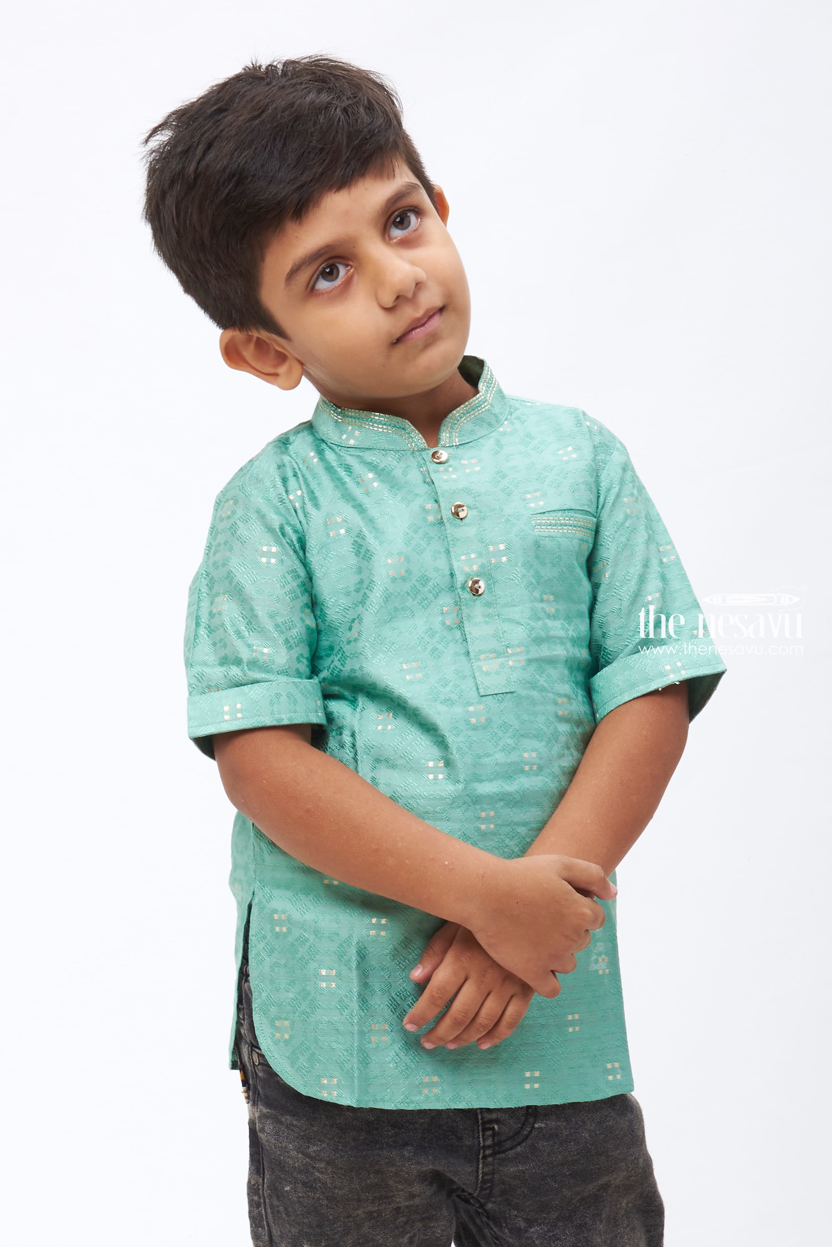 Traditional Kurta Shirt with Geometric Design Light Aqua Casual and Festive Wear The Nesavu The Nesavu