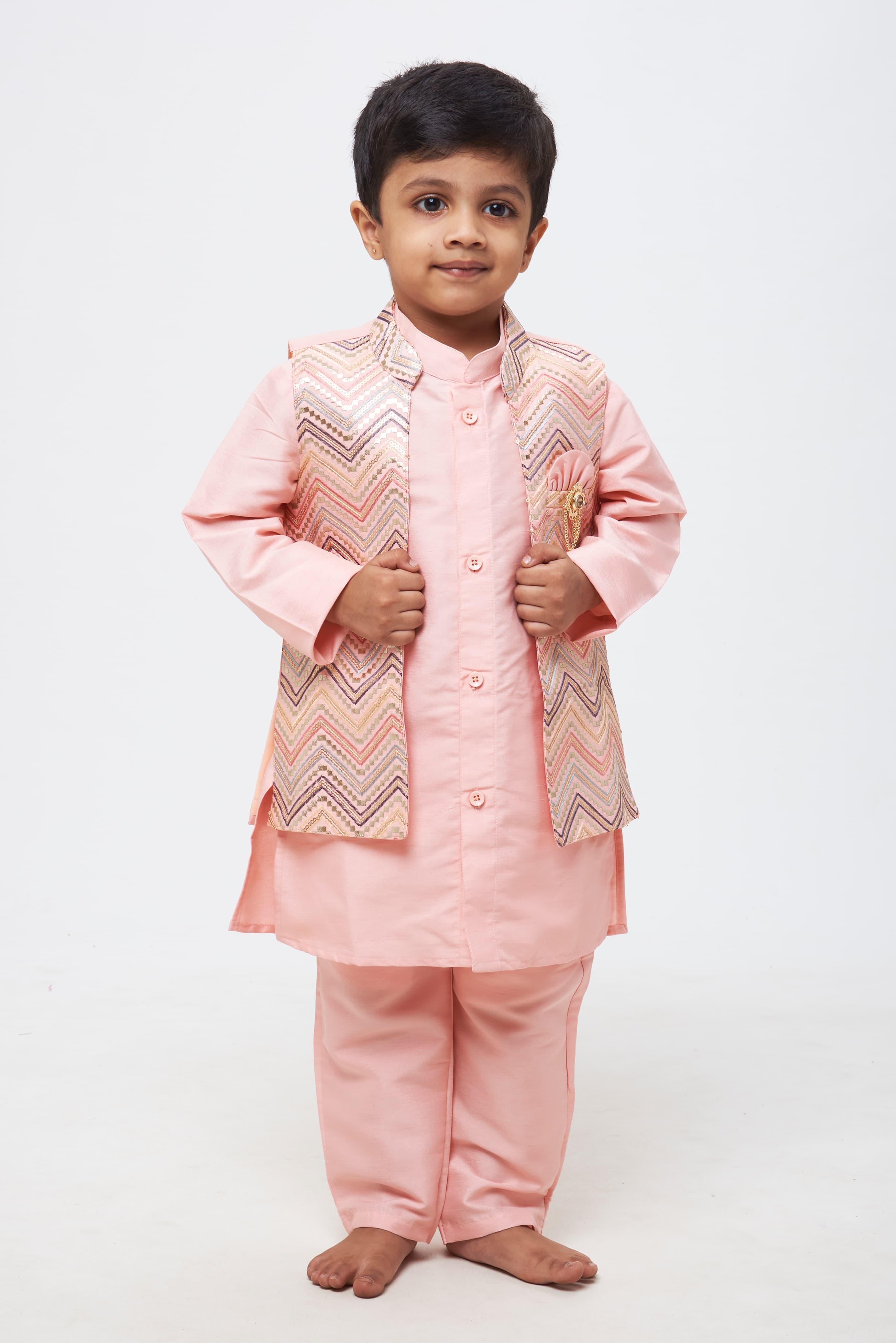 Elevate Special Occasions Boys Kurta Overcoat and Pant Ensemble The Nesavu The Nesavu