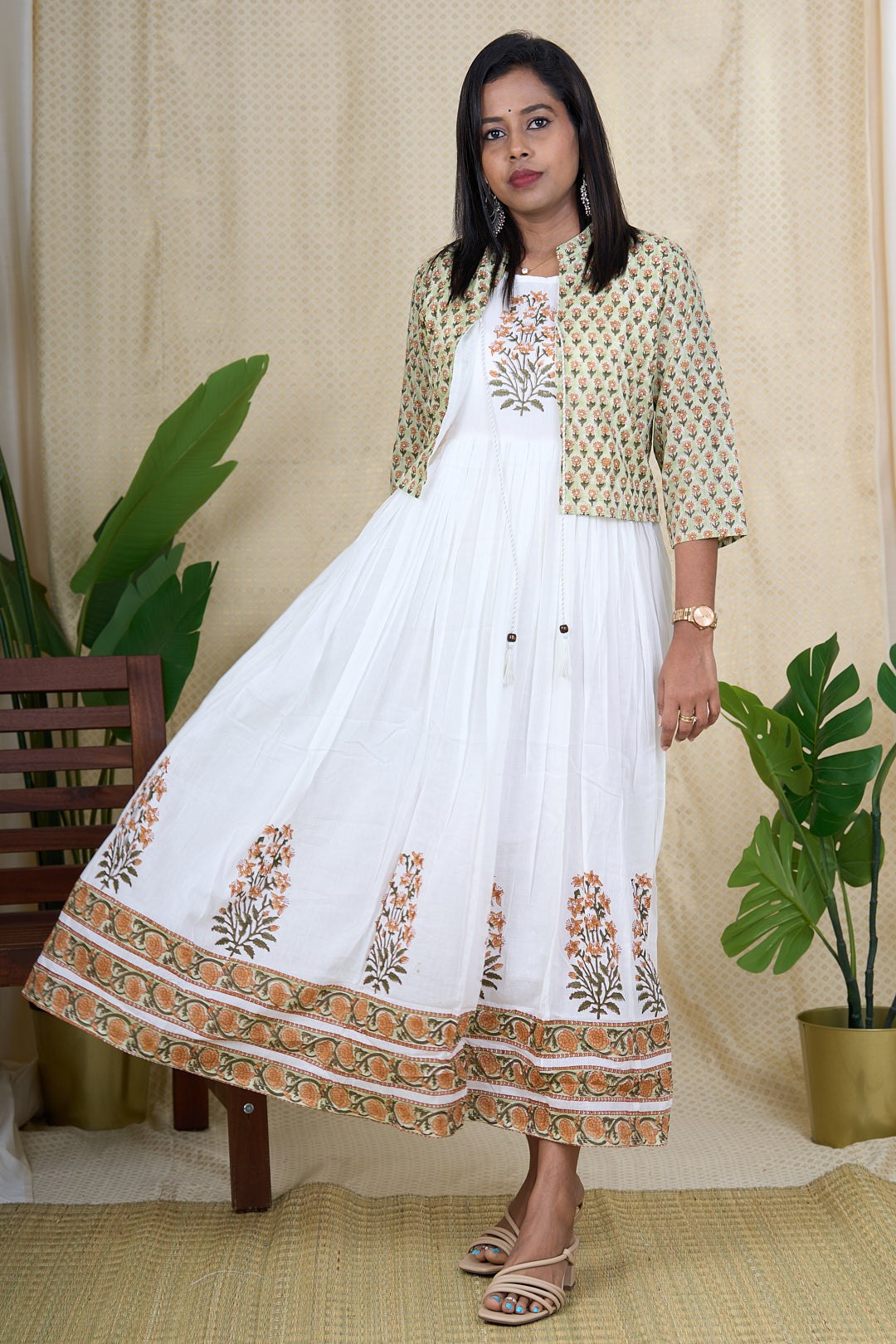 Indian Hand block Printed Long Gown Dress For Women, Block Print Dress & Tunics, Hand shops Printed Dress, Women White Cotton Long Gown