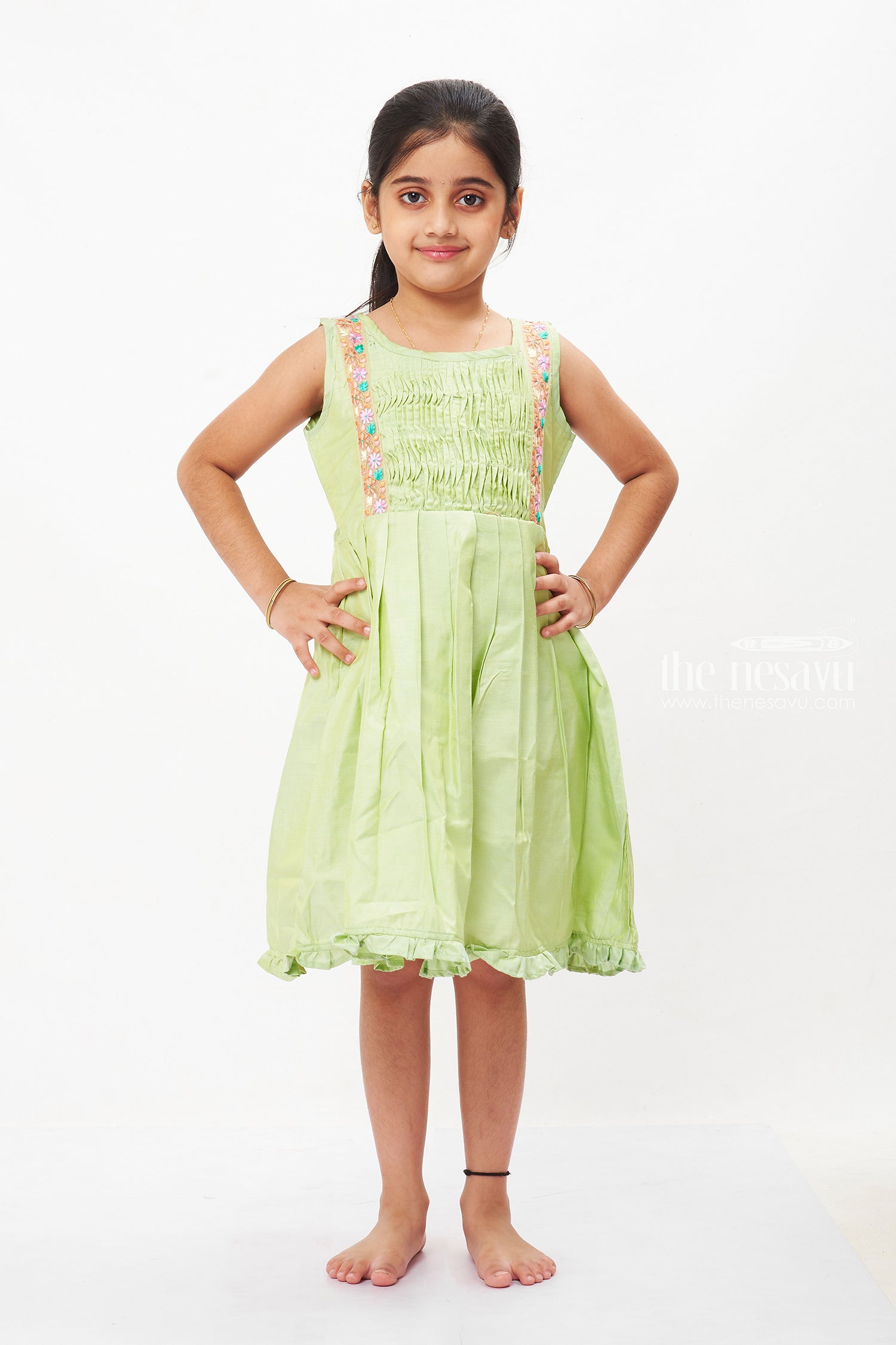 Hand Embroidered Cotton Frill Frock for Girls Summer Playwear The Nesavu The Nesavu