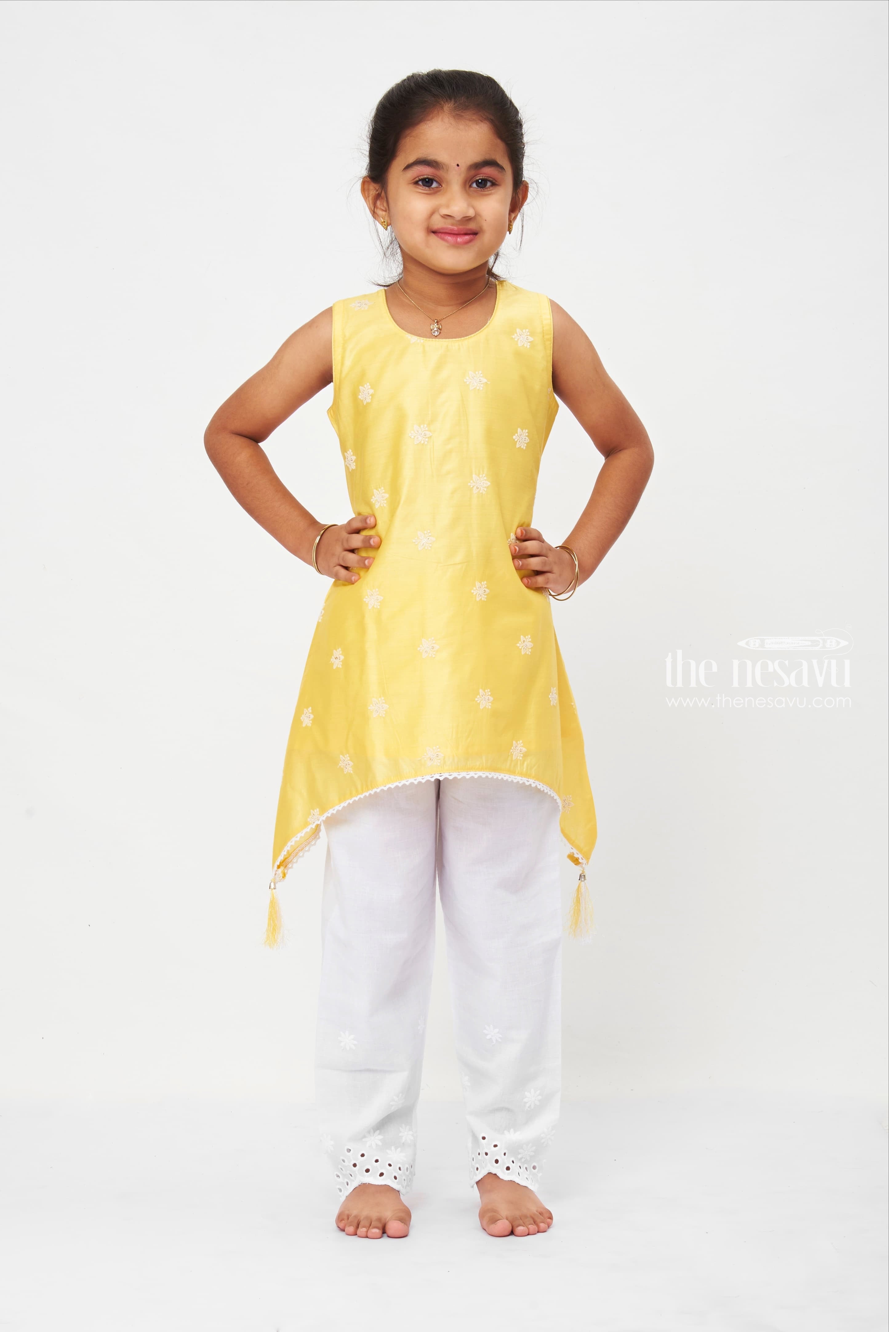 White Designer Top with Pink Palazzo Pant for girls – The Nesavu