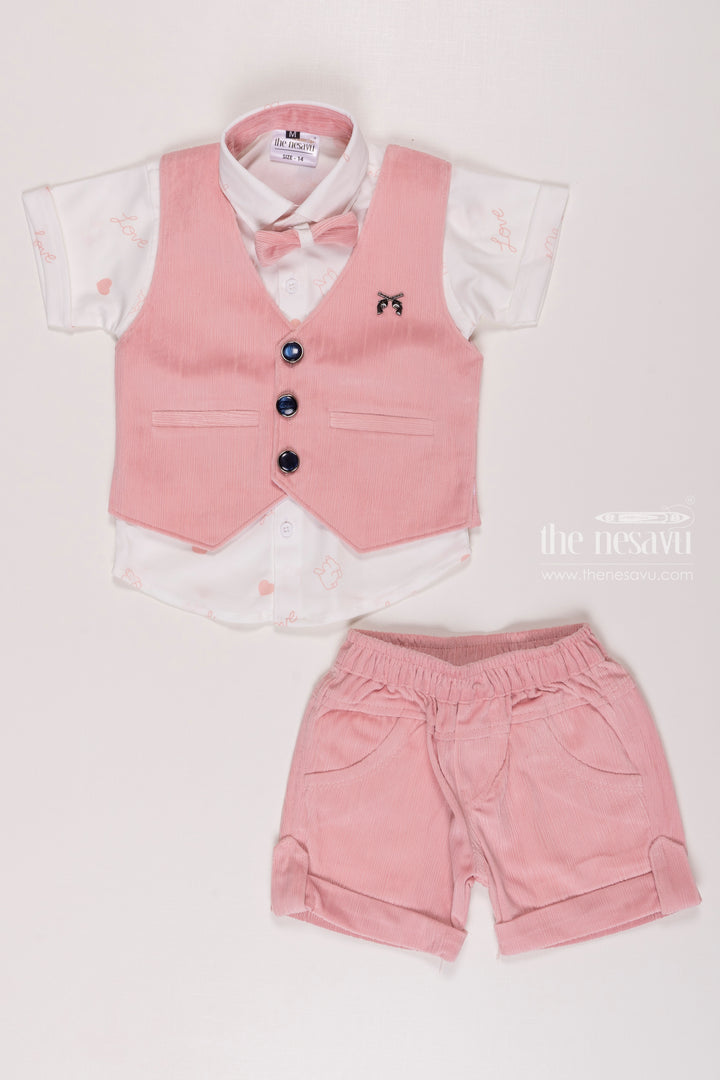 Boys Pink Shirt and Shorts Set with Tailored Overcoat - Toddler Elegance