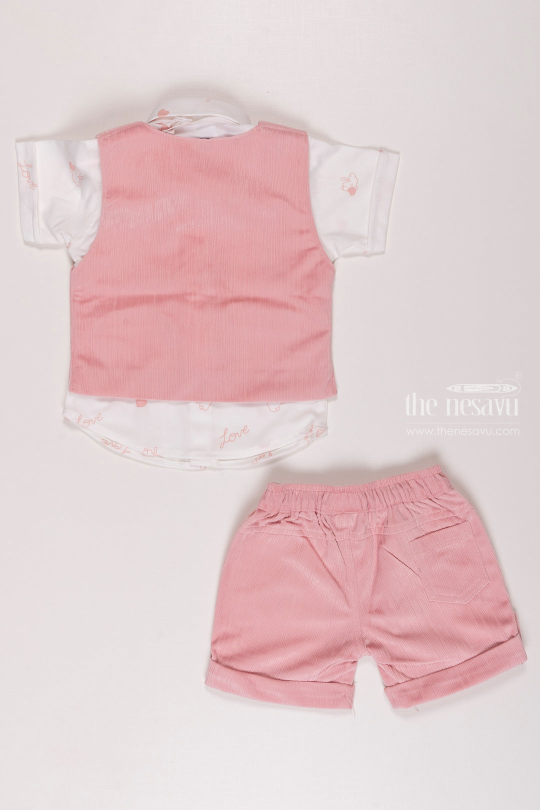 Boys Pink Shirt and Shorts Set with Tailored Overcoat - Toddler Elegance