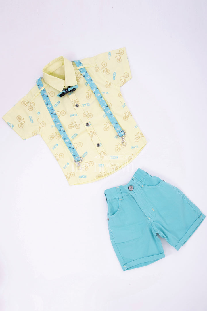 Boys' Yellow & Blue Bicycle Print Suspender Set