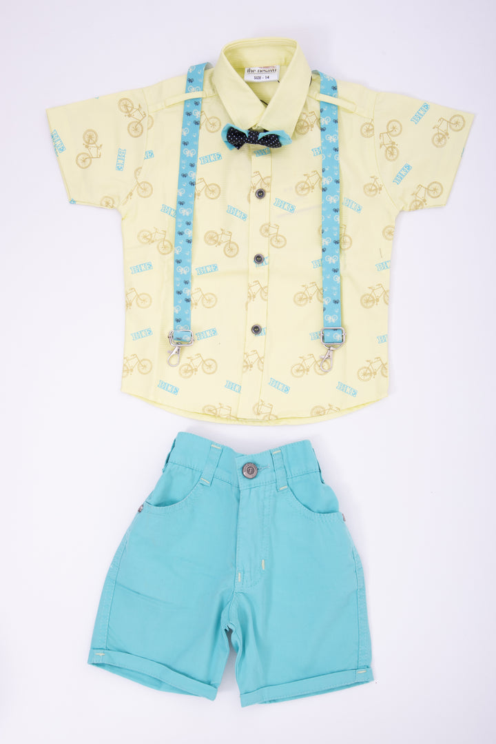 Boys' Yellow & Blue Bicycle Print Suspender Set