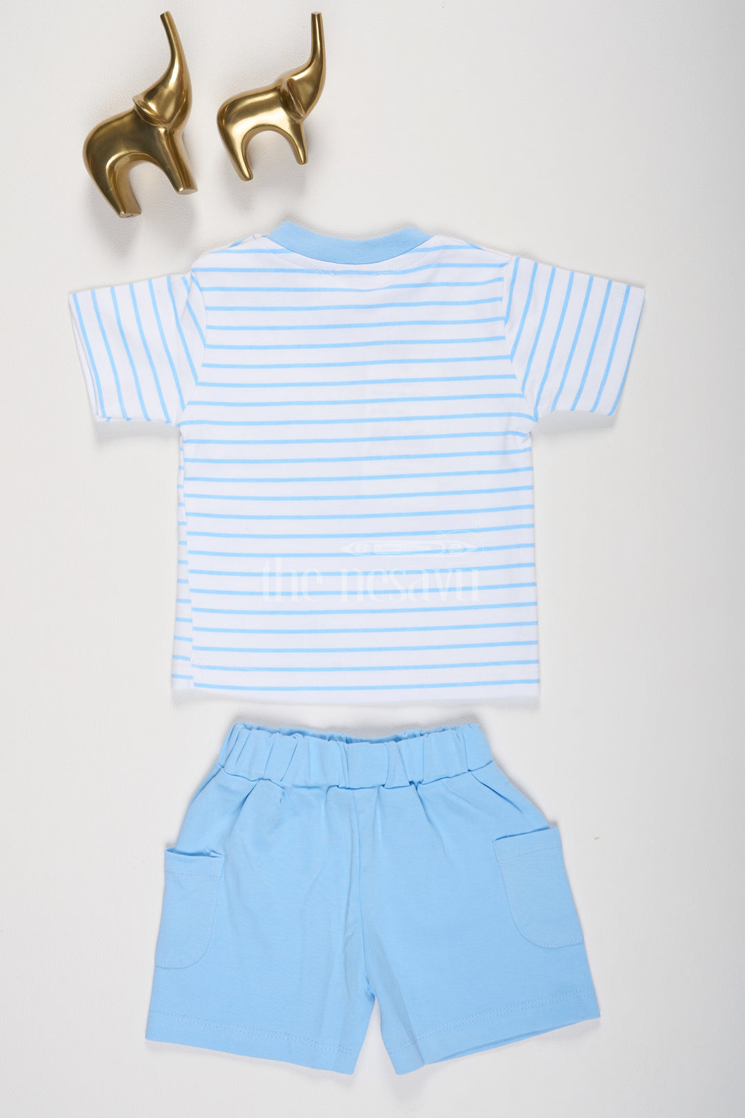 Blue Cotton Baby T-Shirt and Shorts Set with Elephant Graphic for Boys