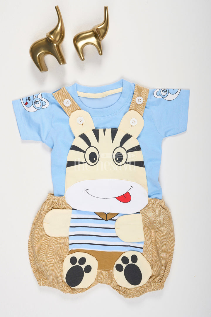 Light Blue Baby Dungaree Set with Fun Zebra Face Design for Boys