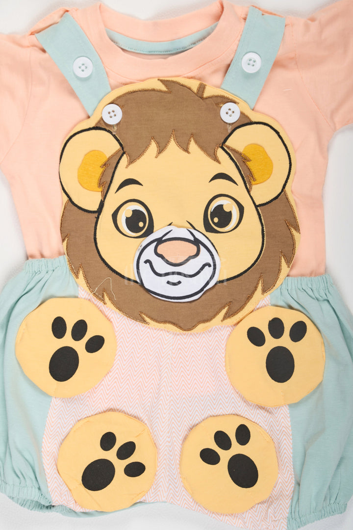 Peach Baby Dungaree Set with Lion Face Design for Boys