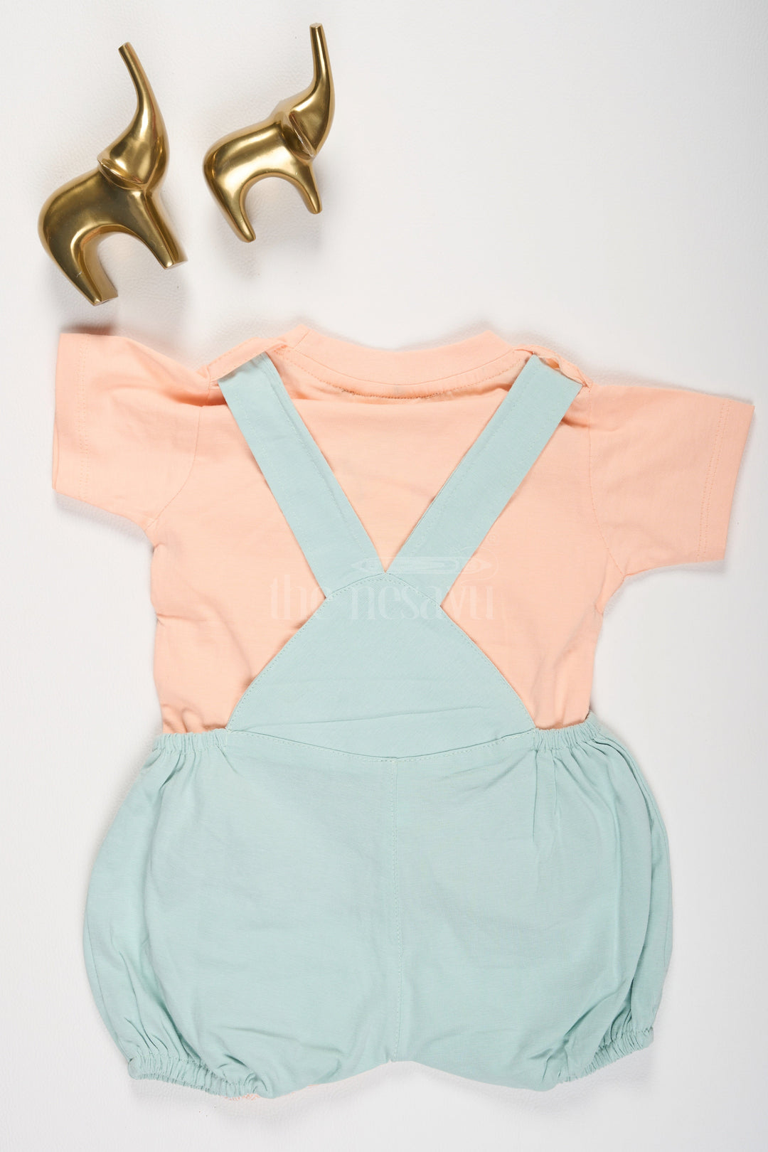 Peach Baby Dungaree Set with Lion Face Design for Boys