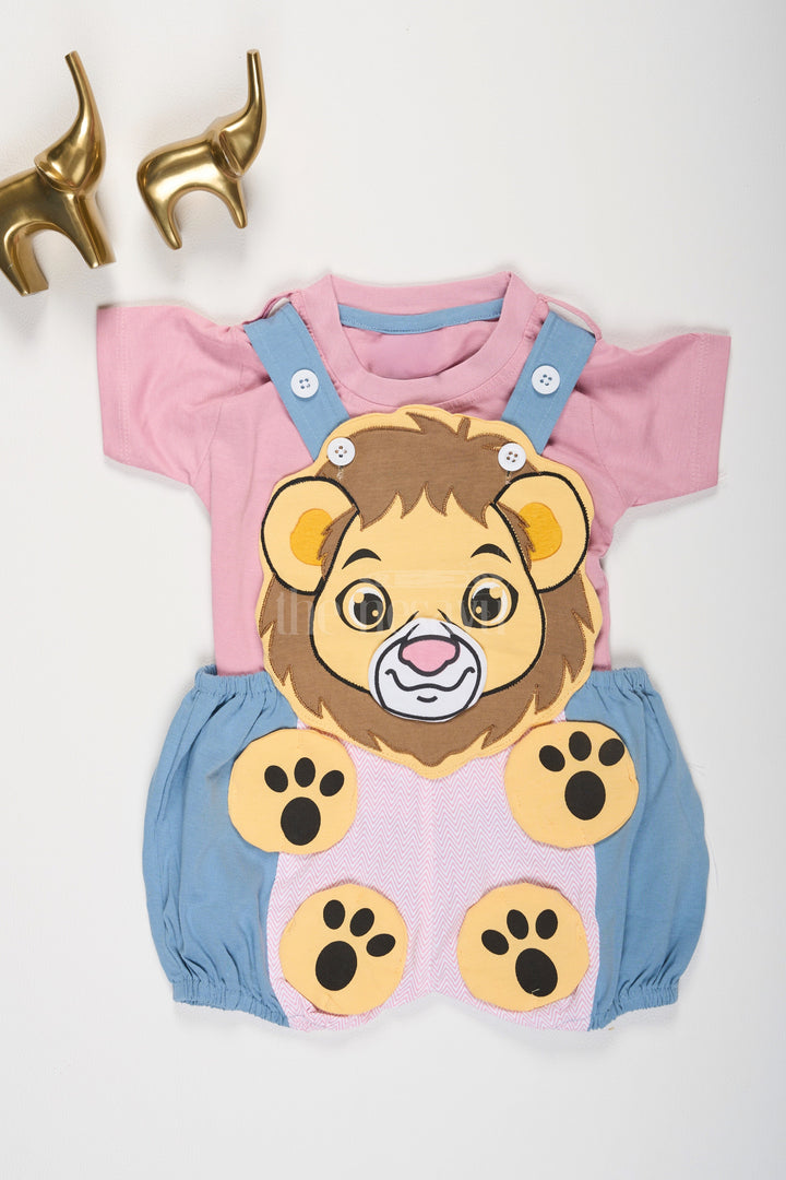 Purple Baby Dungaree Set with Lion Face and Paw Print Details for Boys