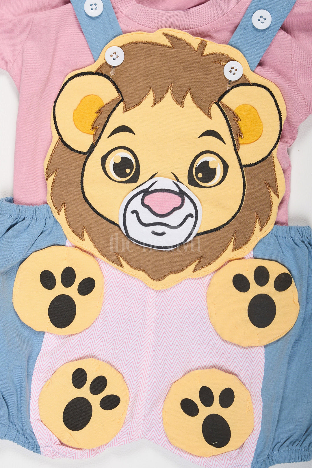 Purple Baby Dungaree Set with Lion Face and Paw Print Details for Boys