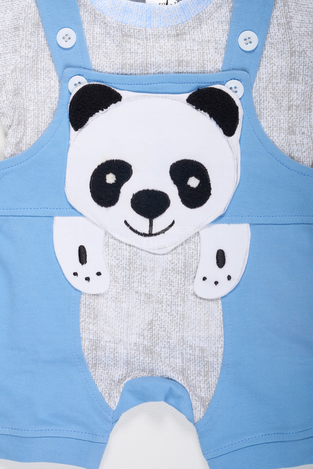 Blue Baby Dungarees with Panda Face and Heathered T-Shirt for Boys