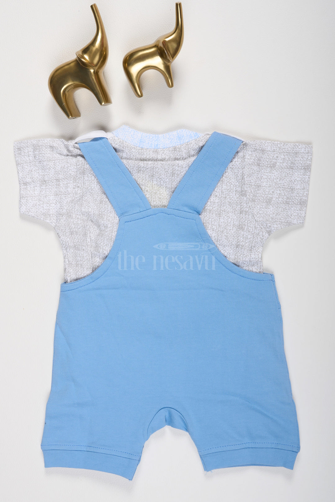 Blue Baby Dungarees with Panda Face and Heathered T-Shirt for Boys