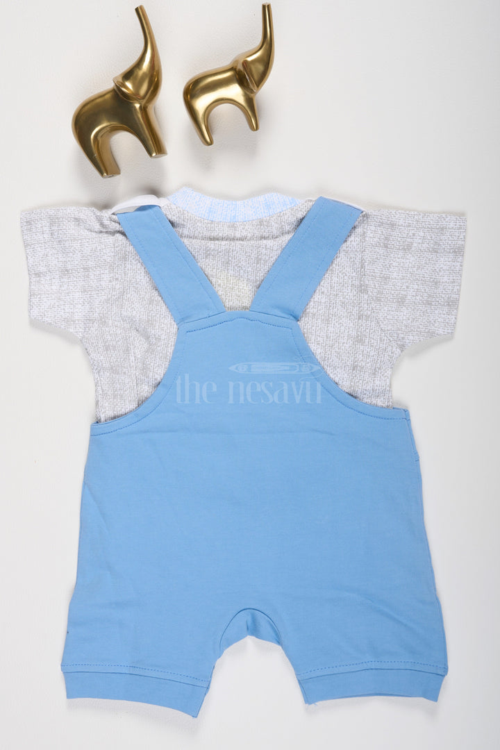 Blue Baby Dungarees with Panda Face and Heathered T-Shirt for Boys