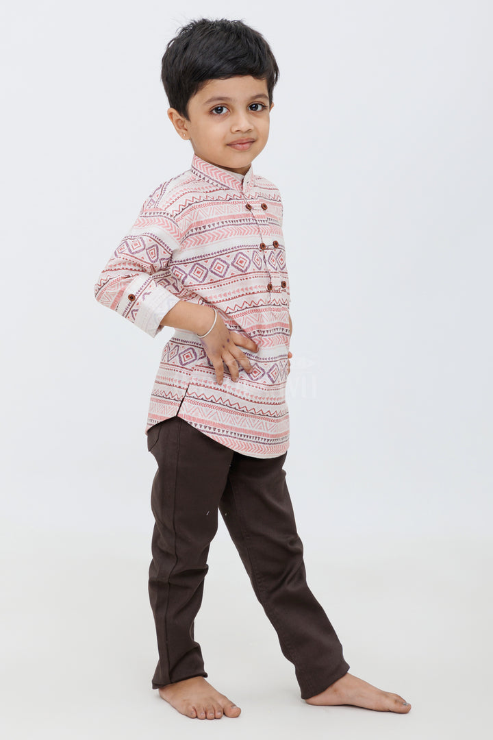 Boys Multicolor Kurta Style Shirt with Black Slim-Fit Pants - Trendy Festive Set