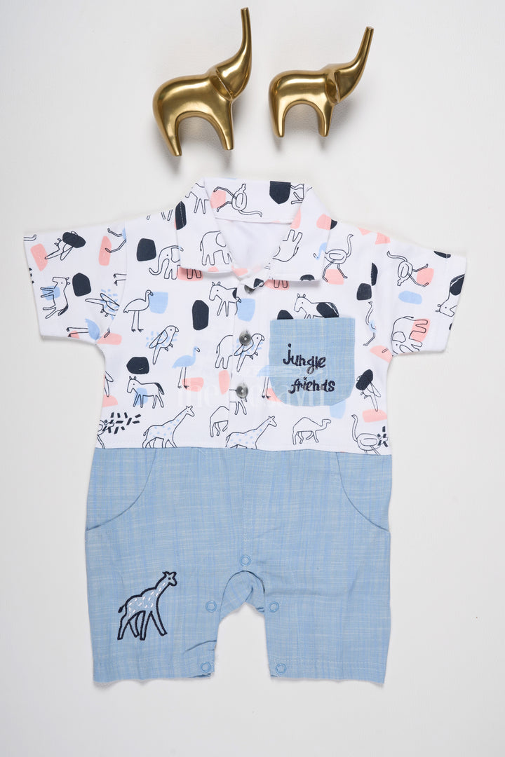 Boys Jungle Print Romper with Animal Appliques for Summer Playdates and Family Outings