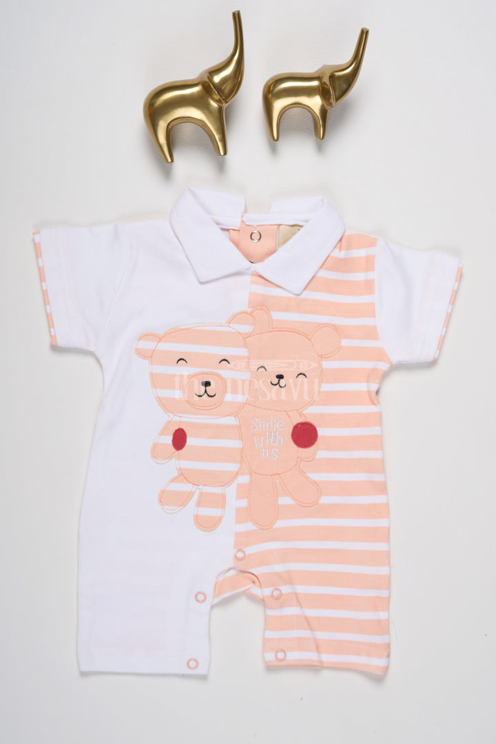 Boys Orange and White Romper with Teddy Bear Appliques for Everyday Comfort