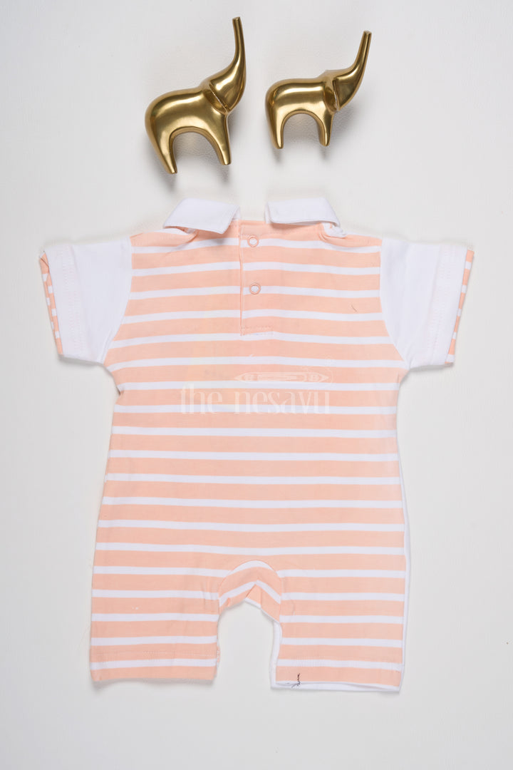 Boys Orange and White Romper with Teddy Bear Appliques for Everyday Comfort