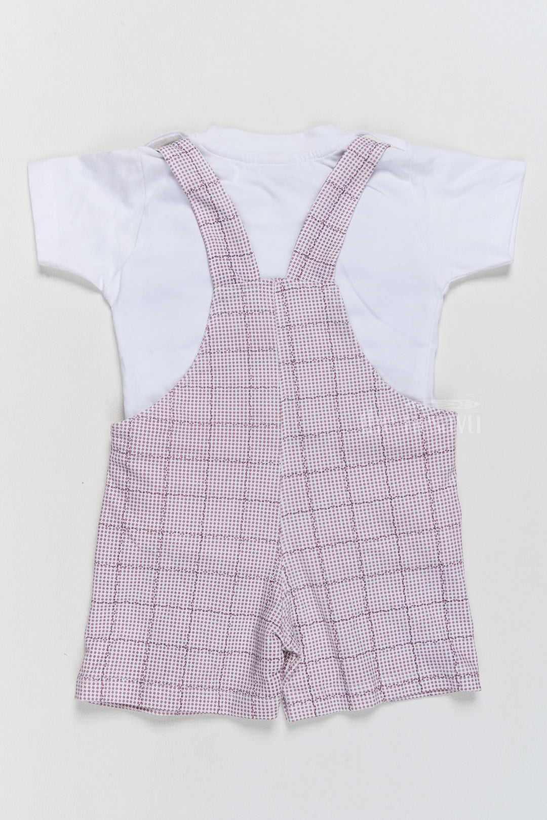 Casual Babydoll Dress Pink Checked Elephant Applique Cotton Dungaree Set