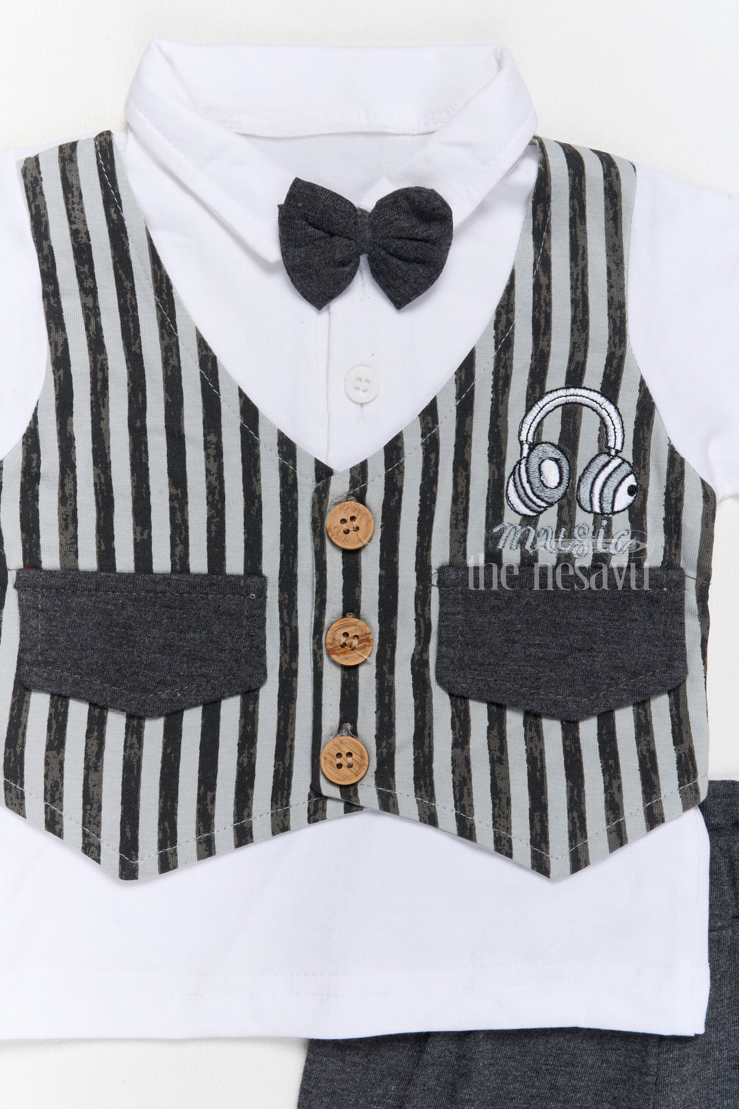 Infant Winter Outfits Cotton Two-Piece Set with Striped Vest and Black Pants