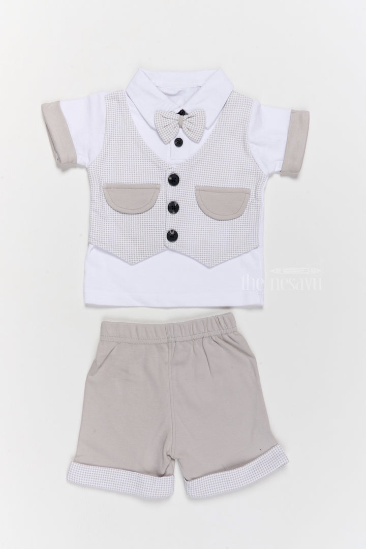 Newborn Winter Wear Cotton Two-Piece Grey Outfit with Bowtie and Shorts