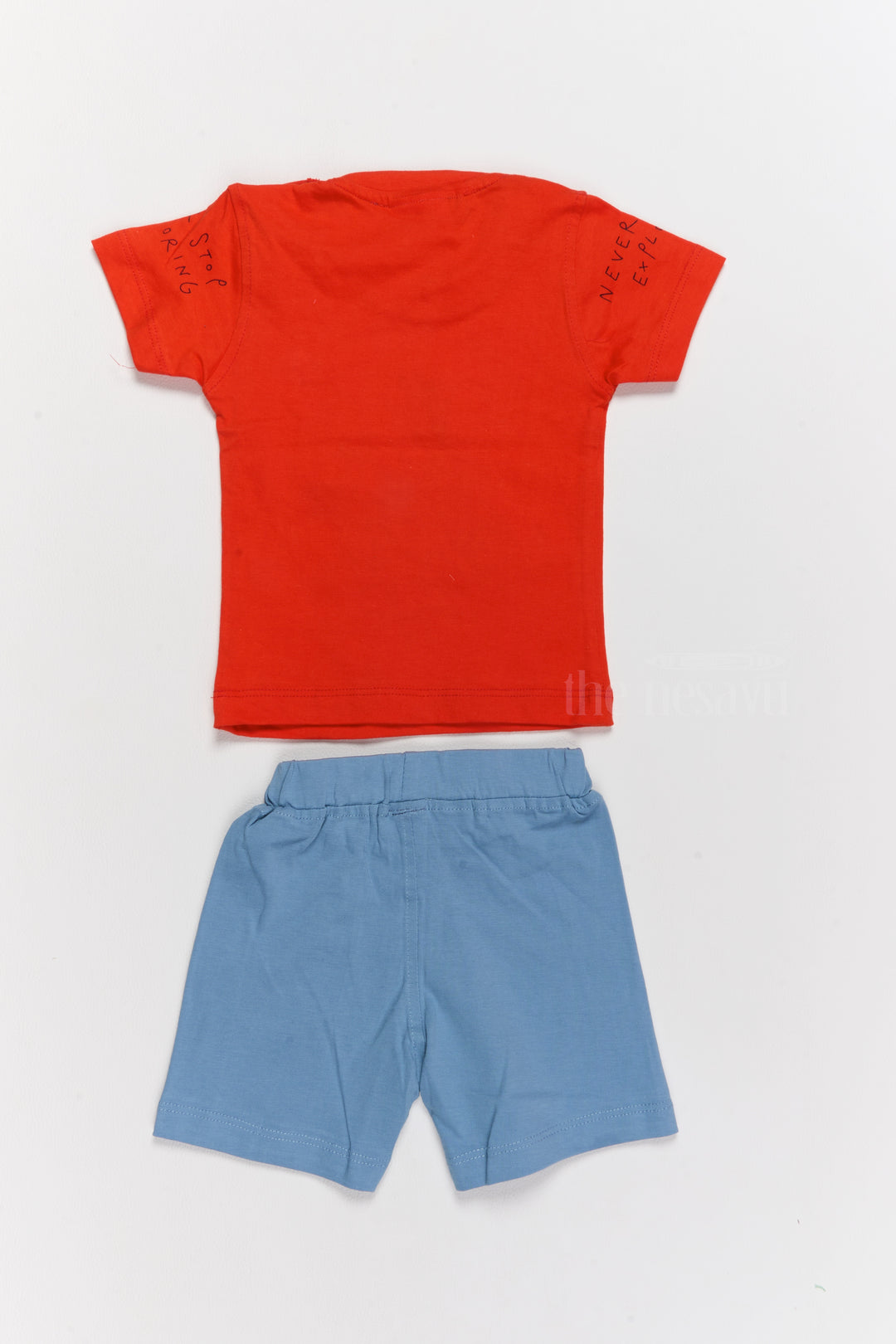 Infant Western Wear Cotton Red T-Shirt with Fun Print and Blue Shorts