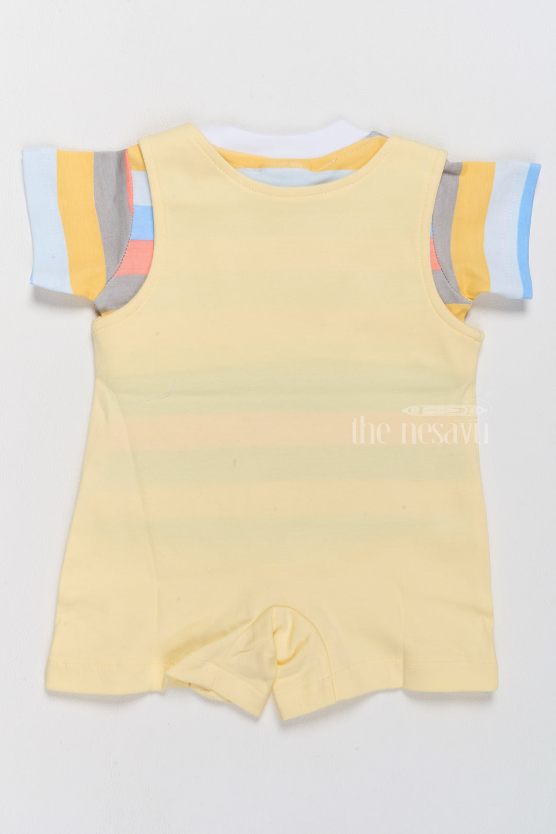 Floral Infant Dress Cotton Yellow Car Print Romper with Striped T-Shirt