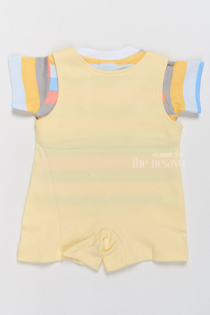 Floral Infant Dress Cotton Yellow Car Print Romper with Striped T-Shirt