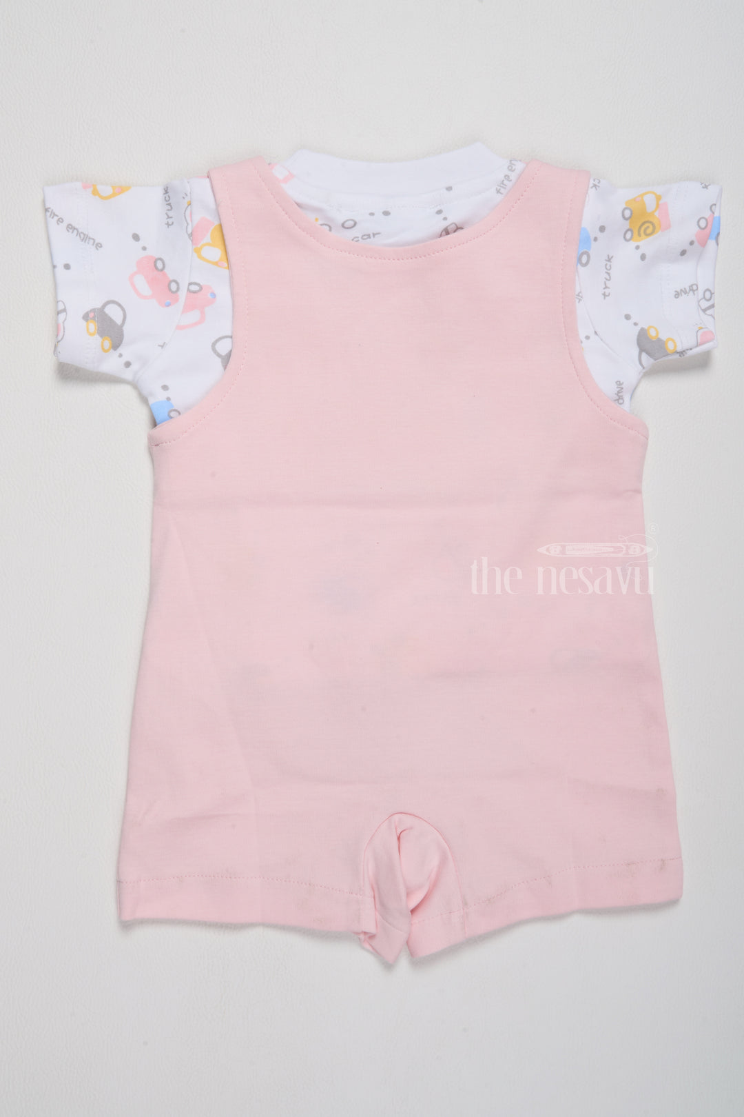 Summer Clothes for Newborn Pink Car Applique Romper with Printed T-Shirt