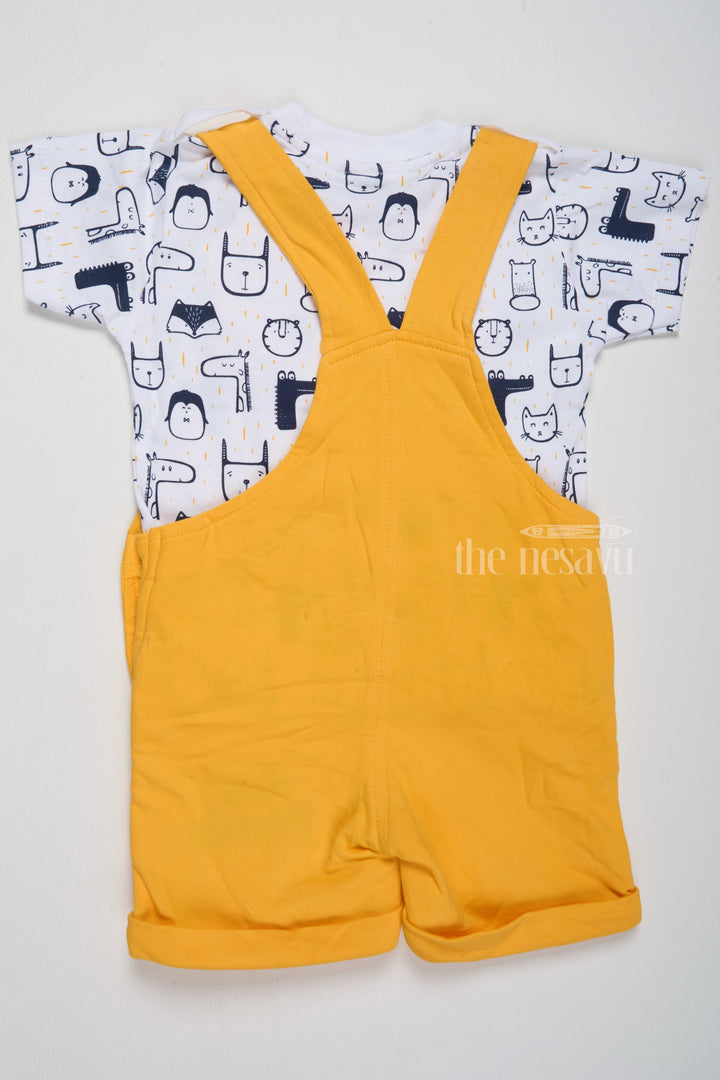 Infant Yellow Easter Dress Animal Applique Dungaree with Printed T-Shirt