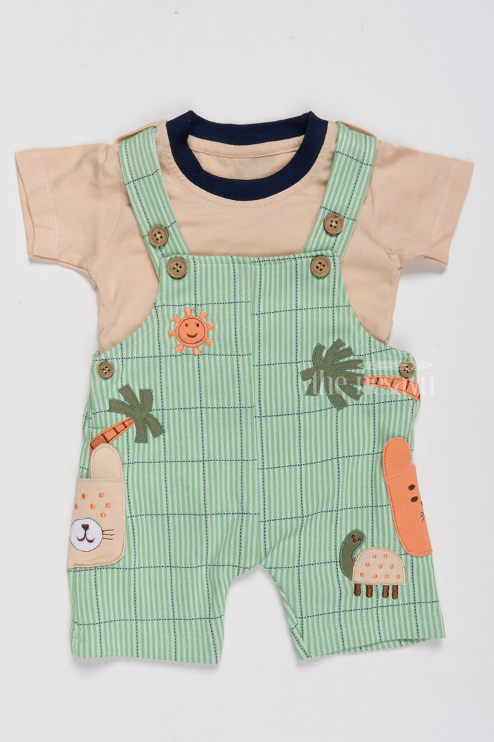 Newborn Warm Outfits Green Jungle Theme Dungaree with Beige T-Shirt