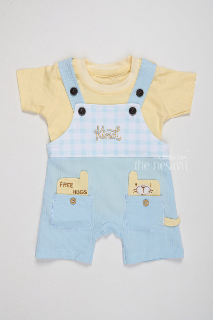 Newborn Western Wear Blue Gingham Dungaree with Yellow T-Shirt