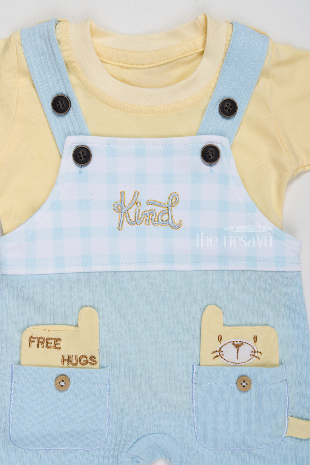 Newborn Western Wear Blue Gingham Dungaree with Yellow T-Shirt