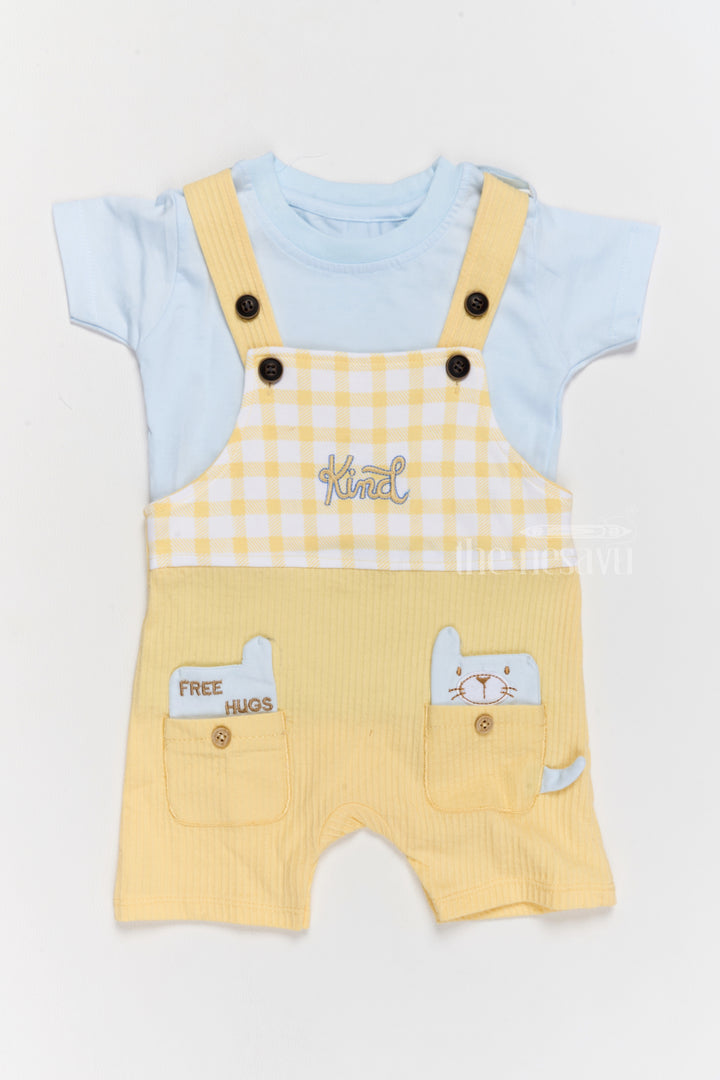 Cute Newborn Winter Outfits Yellow Gingham Dungaree with Blue T-Shirt