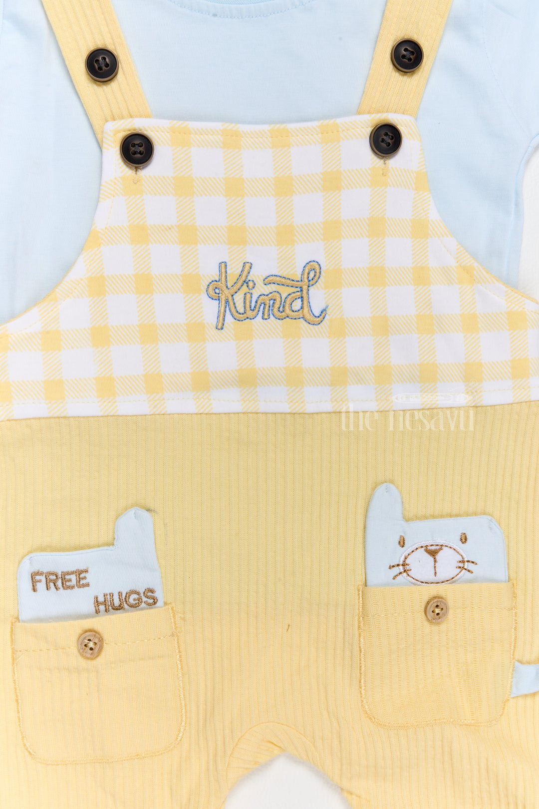 Cute Newborn Winter Outfits Yellow Gingham Dungaree with Blue T-Shirt