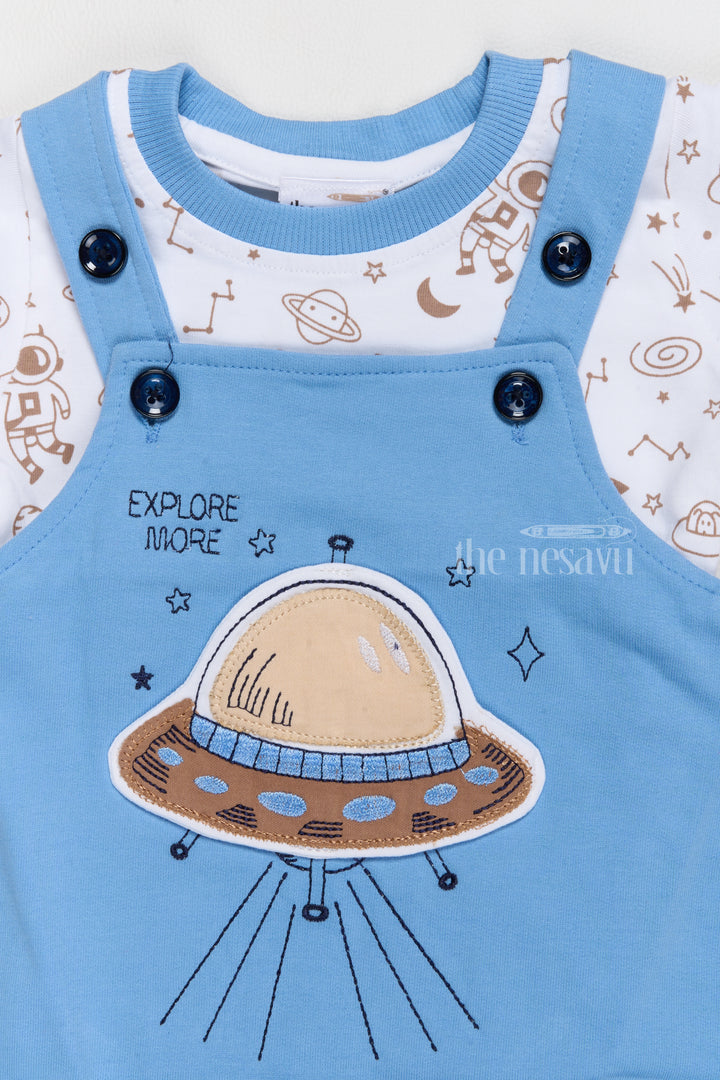 Newborn Holiday Dress Blue Space Theme Dungaree with Printed T-Shirt