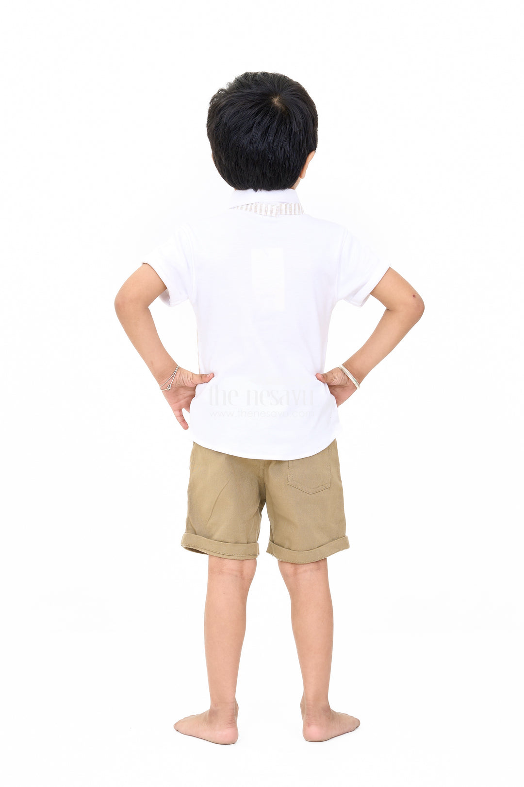 Boys Dress Shirt and Shorts Set with Striped Waistcoat and Bow Tie