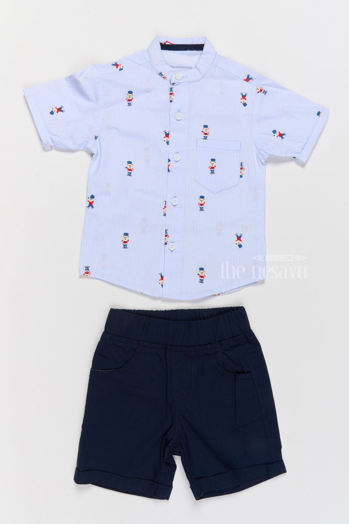 Boys Blue Printed Shirt and Black Shorts Set for Casual Outings