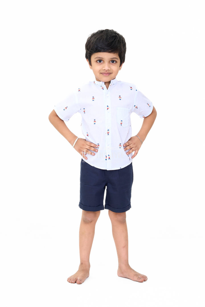 Boys Blue Printed Shirt and Black Shorts Set for Casual Outings