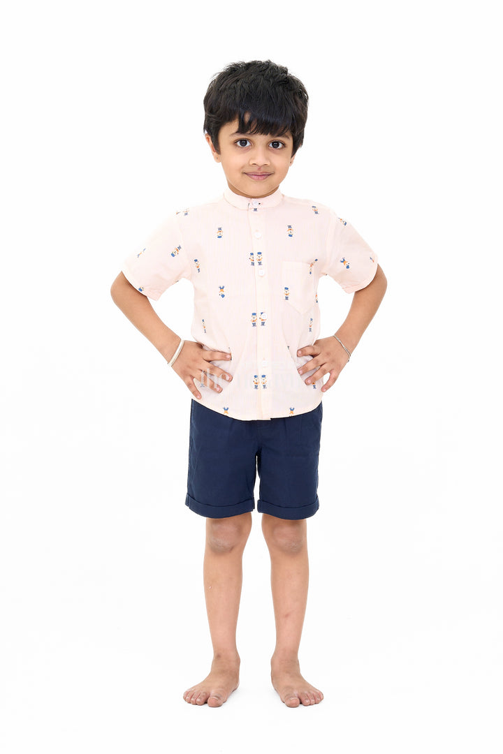 Stylish Boys Shirts Shorts Set with Printed Shirt and Cotton Navy Shorts