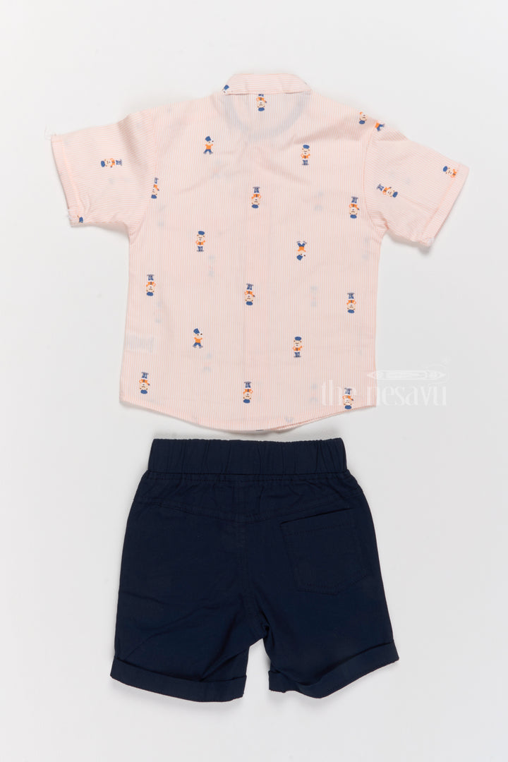 Stylish Boys Shirts Shorts Set with Printed Shirt and Cotton Navy Shorts