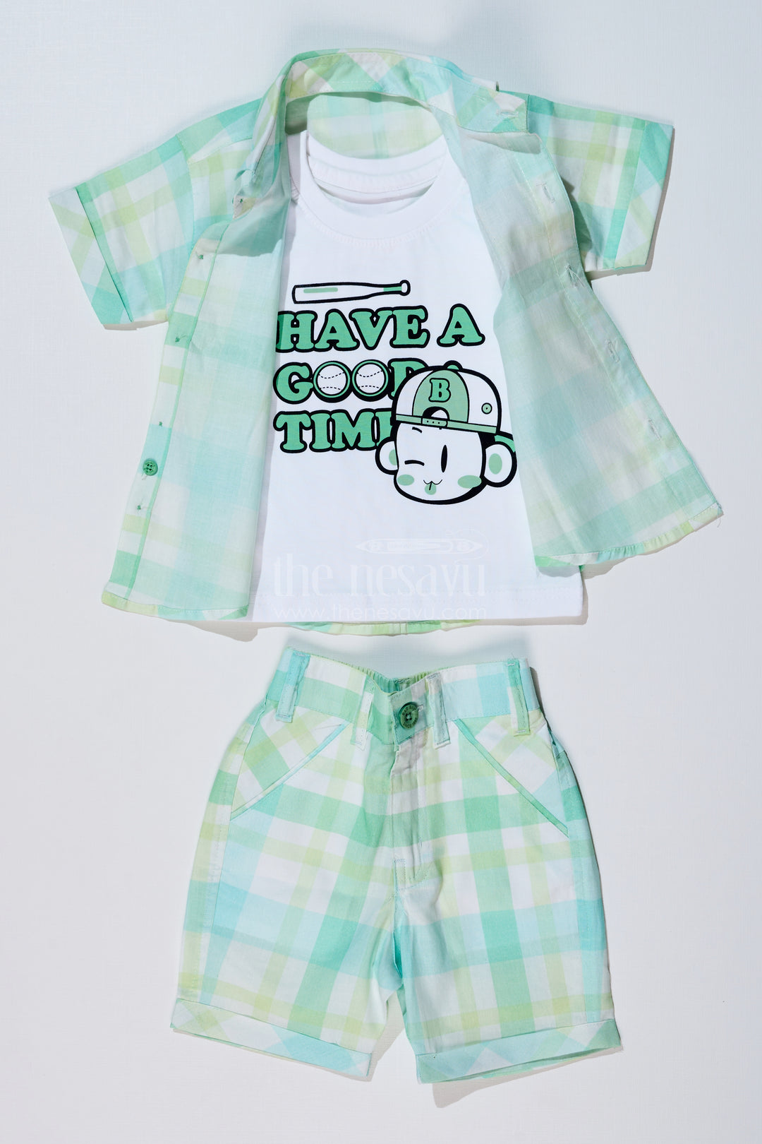 Boys Smart Casual Shirts with Checked Shorts and Graphic T-Shirt for Everyday Wear