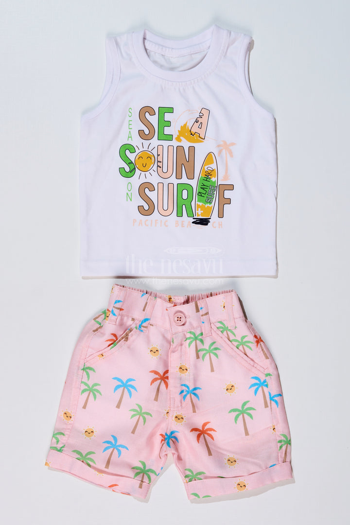 Boys Party Wear Casual Shirts with Tropical Printed Shorts and Surf Theme T-Shirt