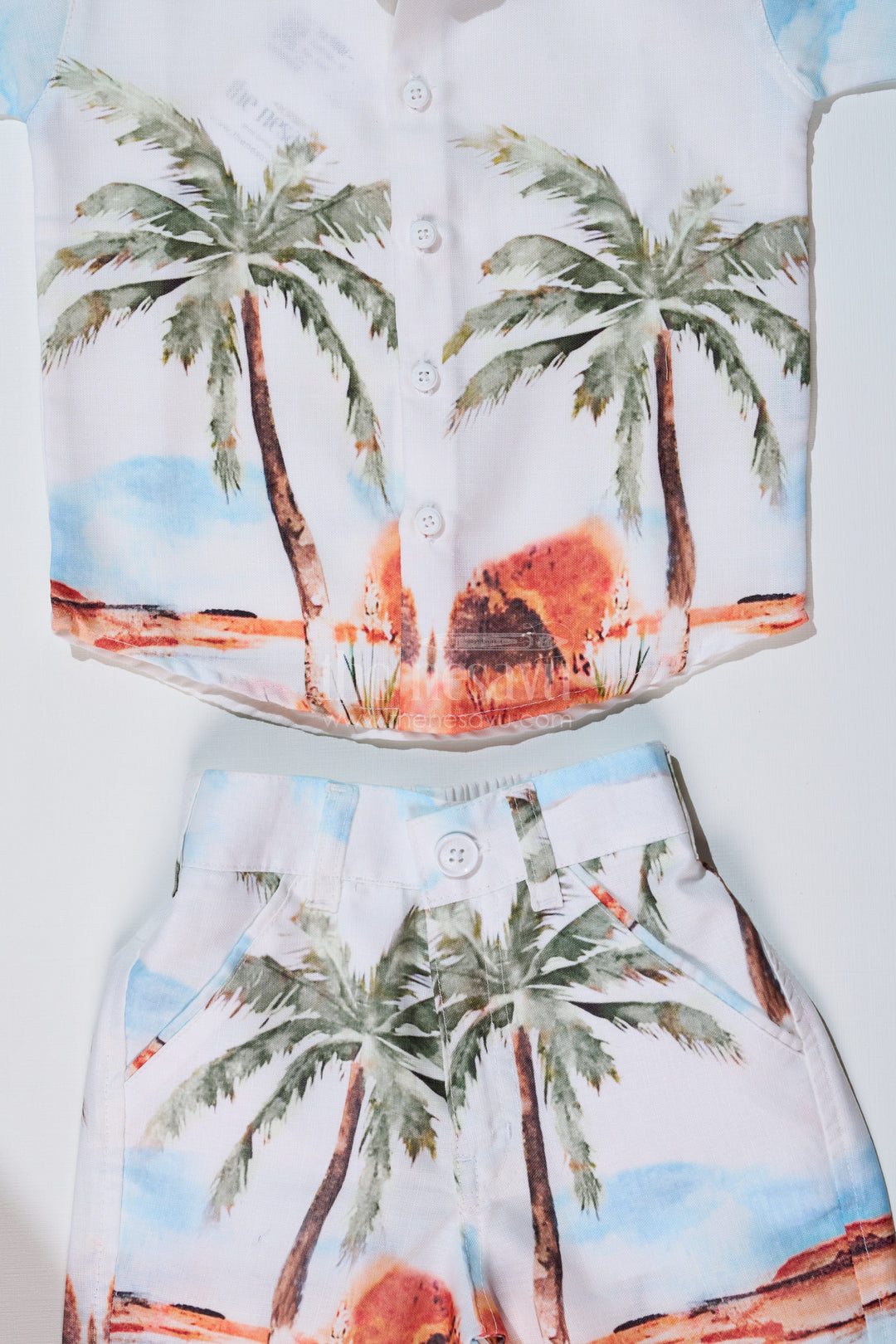 Boys Stylish Casual Shirts with Palm Tree Print and Matching Beach Shorts