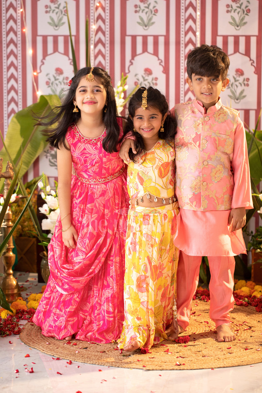 Enchanted Blossom Boys Pink Kurta with Floral Jacket Set