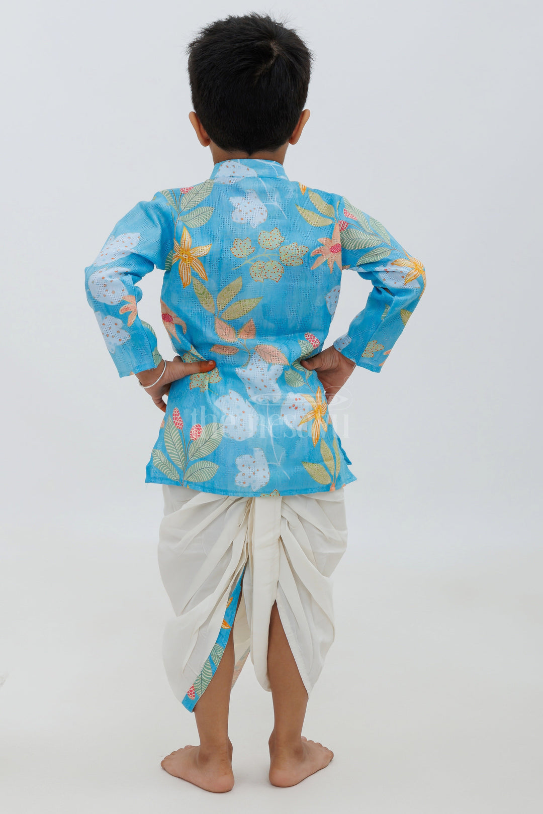 Sky Blue Cotton Digital Print Kurta with Dhoti Pajama Set