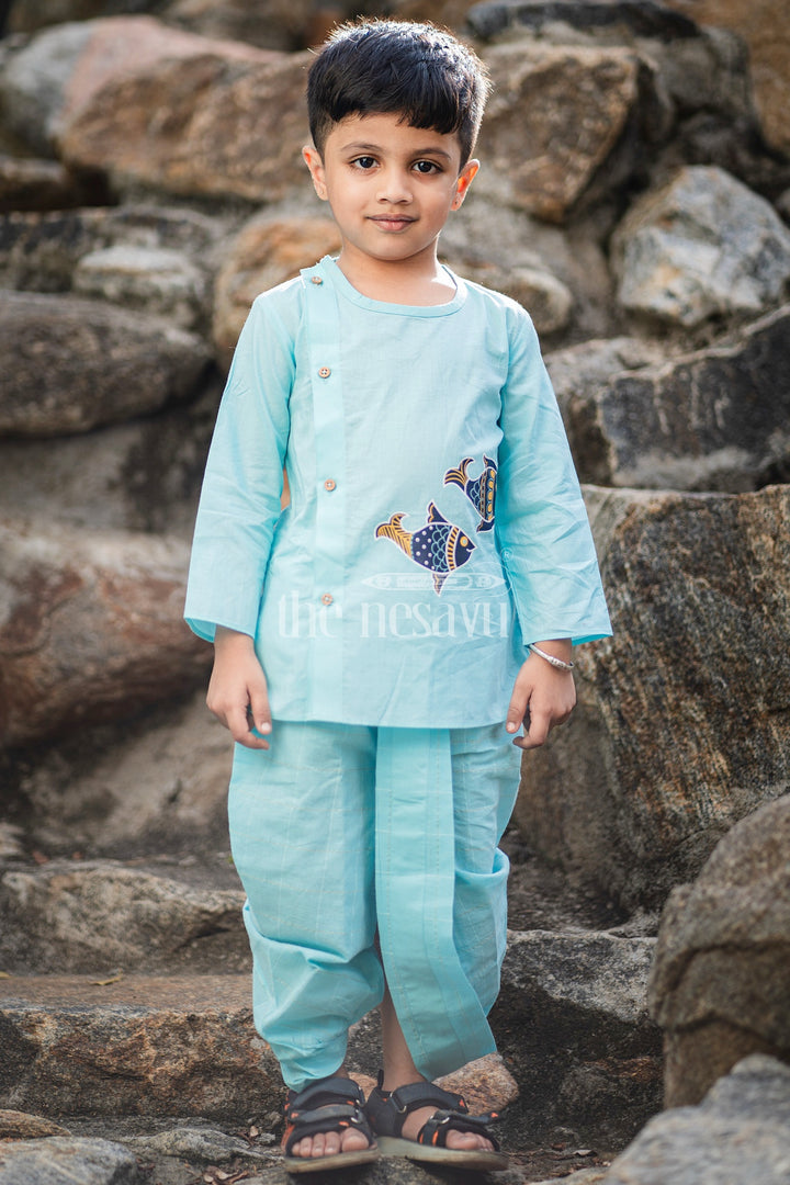 Boys Teal Dhoti Set with Embroidered Kurta for Cultural Gatherings and Special Events