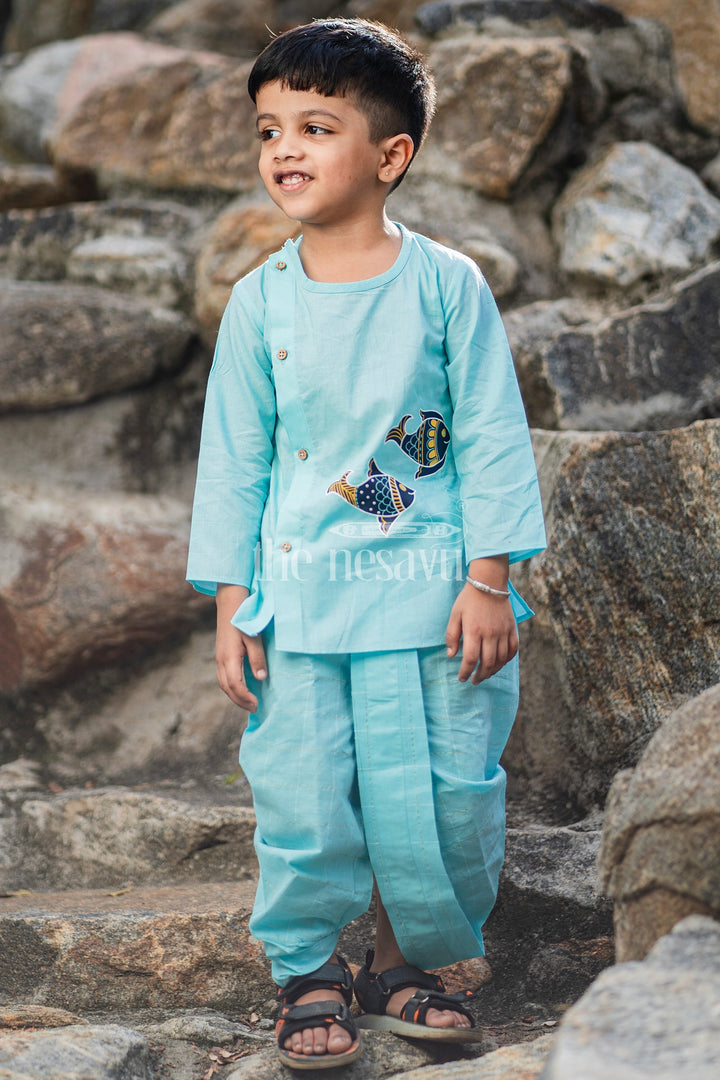 Boys Teal Dhoti Set with Embroidered Kurta for Cultural Gatherings and Special Events