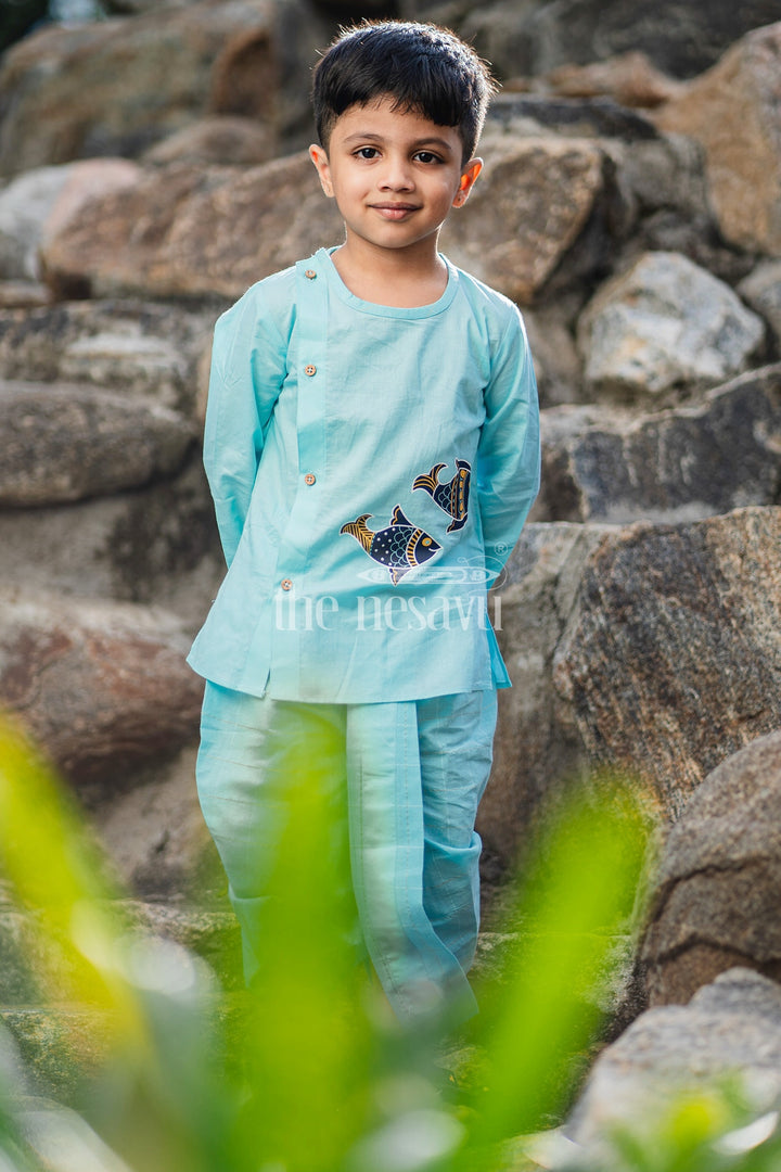 Boys Teal Dhoti Set with Embroidered Kurta for Cultural Gatherings and Special Events