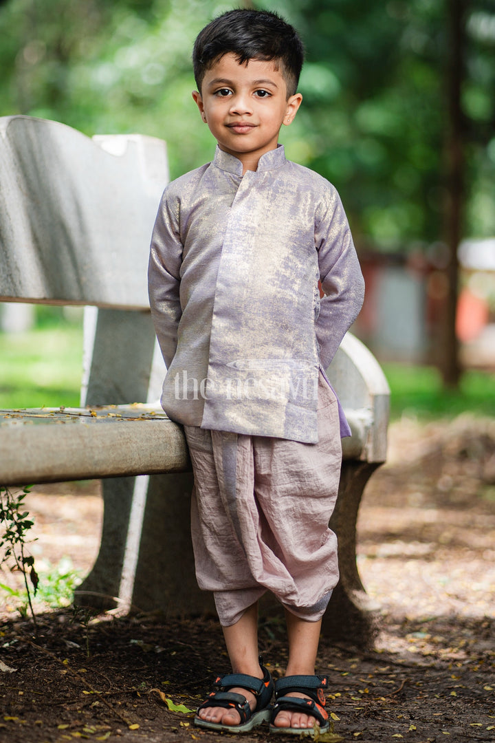 Boys Dothi Set with Rose Gold Kurta and Pink Dothi for Festive Occasions